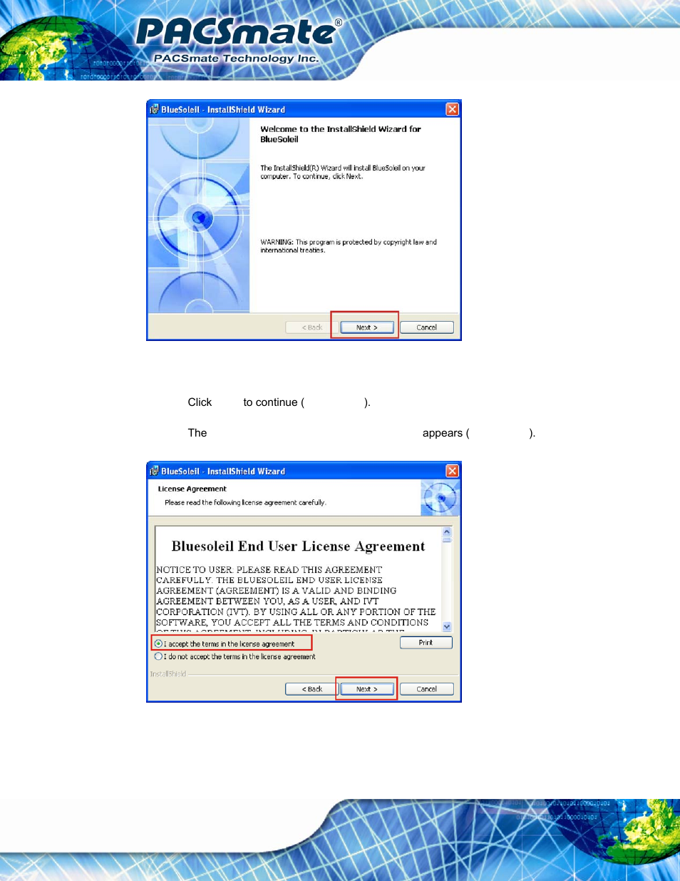 Figure 7-37: bluetooth installshield wizard, Figure 7-38: bluesoleil license agreement, Figure 7-37 | IEI Integration IBS-19A User Manual | Page 114 / 177