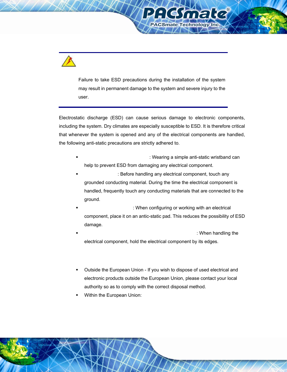 A.1.3 anti-static precautions, A.1.4 product disposal | IEI Integration IBS-19A User Manual | Page 121 / 177