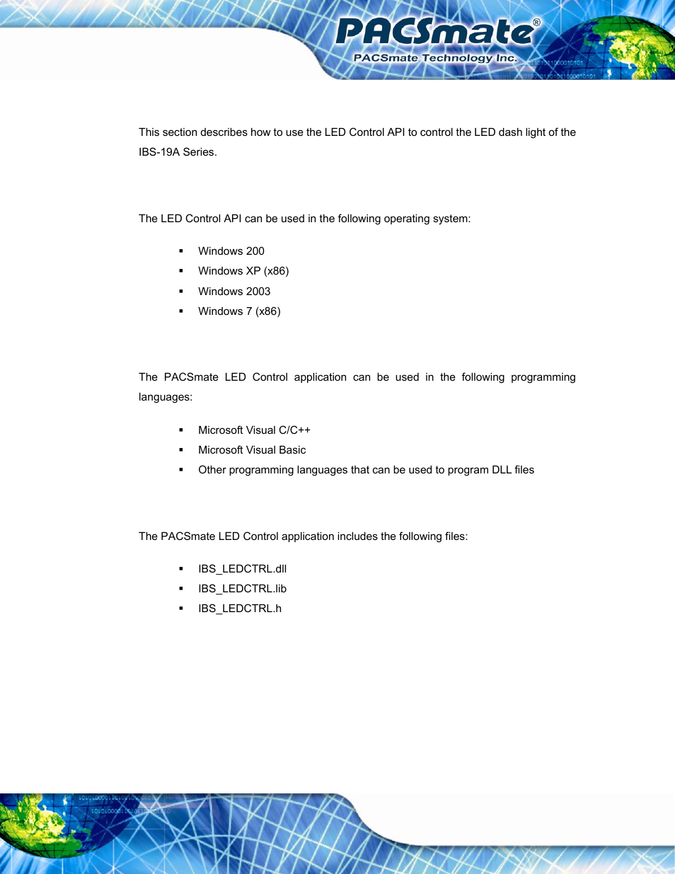 D.4 led control api, D.4.1 supported operating system, D.4.2 supported programming language | D.4.3 application content, D.5 led control api functions, D.5.1 lightbar_driverinit, Ontrol, Unctions | IEI Integration IBS-19A User Manual | Page 146 / 177