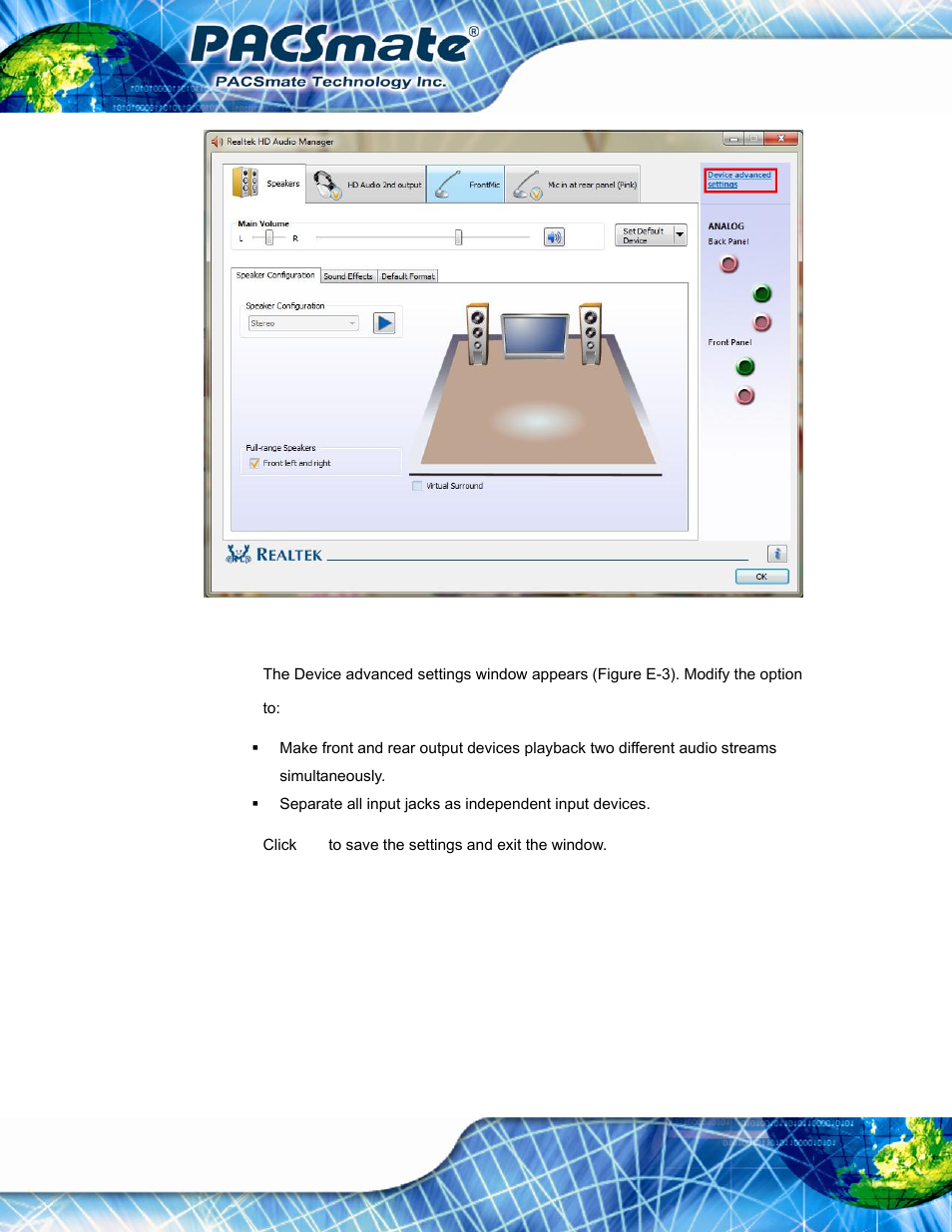 Figure e-2: realtek hd audio manager (windows 7) | IEI Integration IBS-19A User Manual | Page 159 / 177