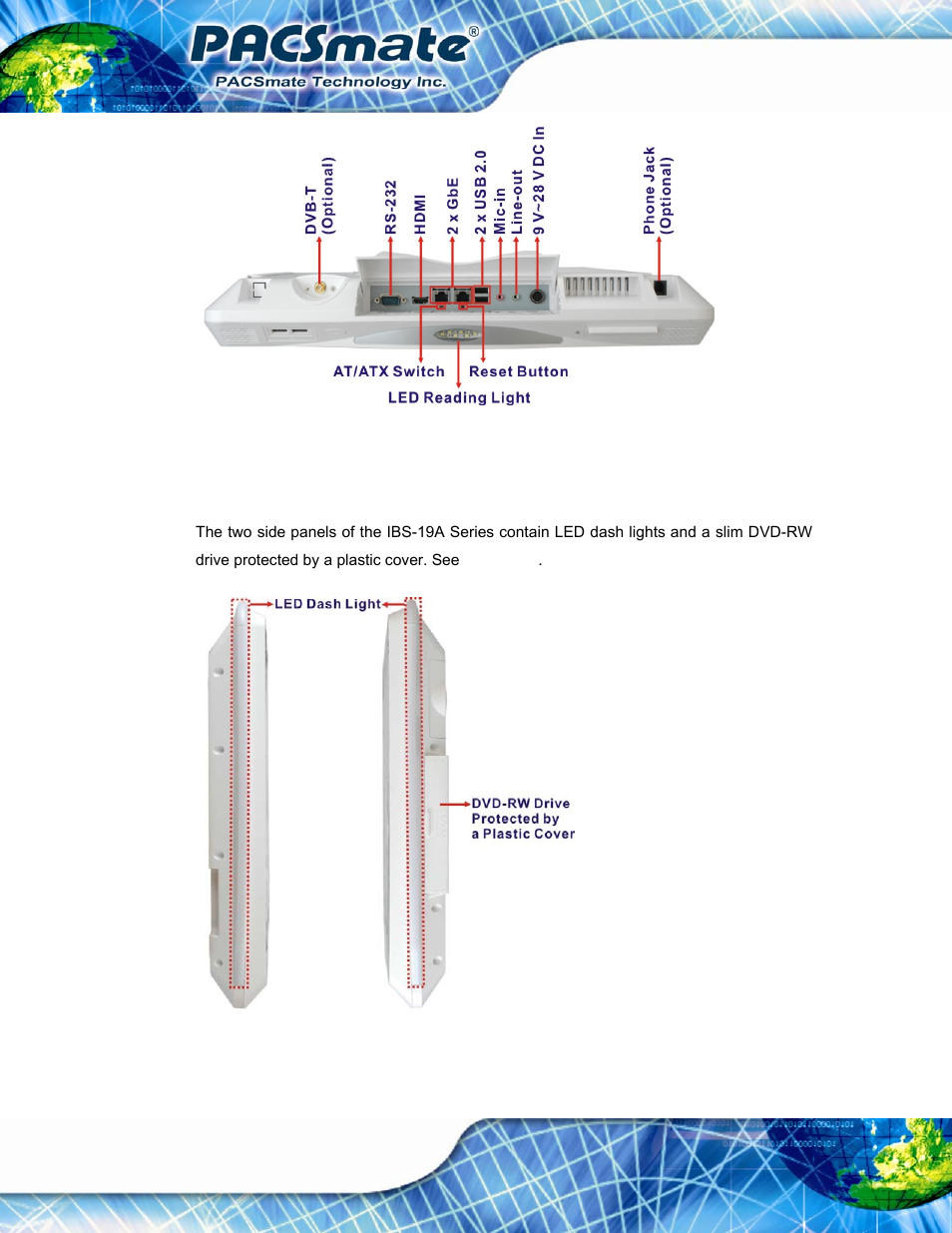 5 side panels, Figure 1-7: i/o interface connector panel (bottom), Figure 1-8: side view | IEI Integration IBS-19A User Manual | Page 24 / 177