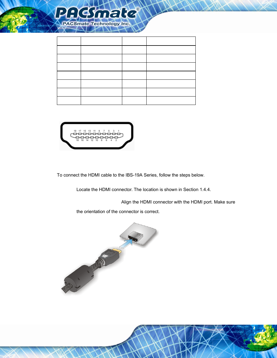 Figure 3-6: hdmi connector, Figure 3-7: hdmi connection, Table 3-1: hdmi connector pinouts | Ibs-19a series medical panel pc page 38 | IEI Integration IBS-19A User Manual | Page 38 / 177