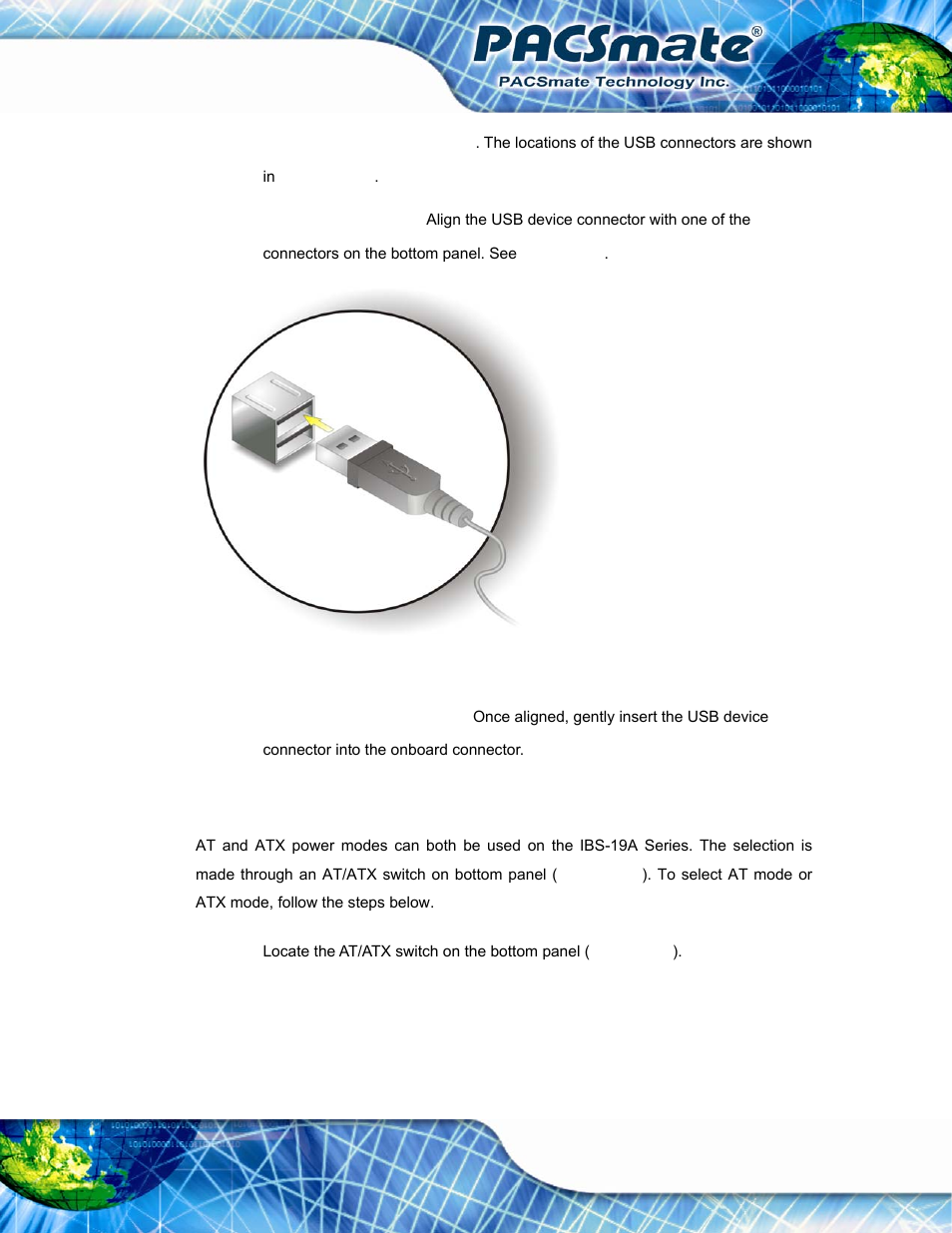 6 at/atx mode selection, At/atx, Election | Figure 3-16: usb device connection | IEI Integration IBS-19A User Manual | Page 45 / 177