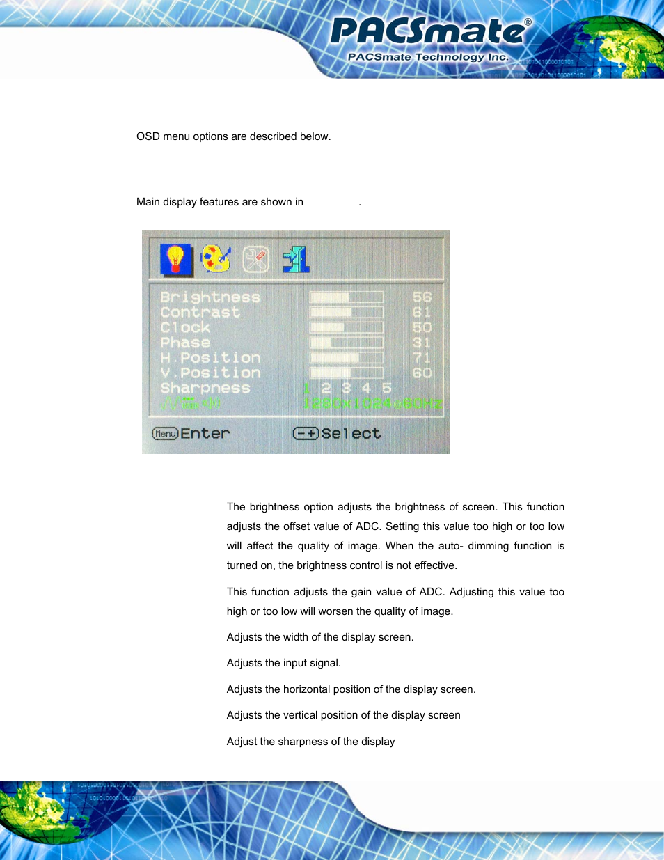 2 using the osd, 1 main display features, Sing the | Figure 4-2: main display features | IEI Integration IBS-19A User Manual | Page 57 / 177