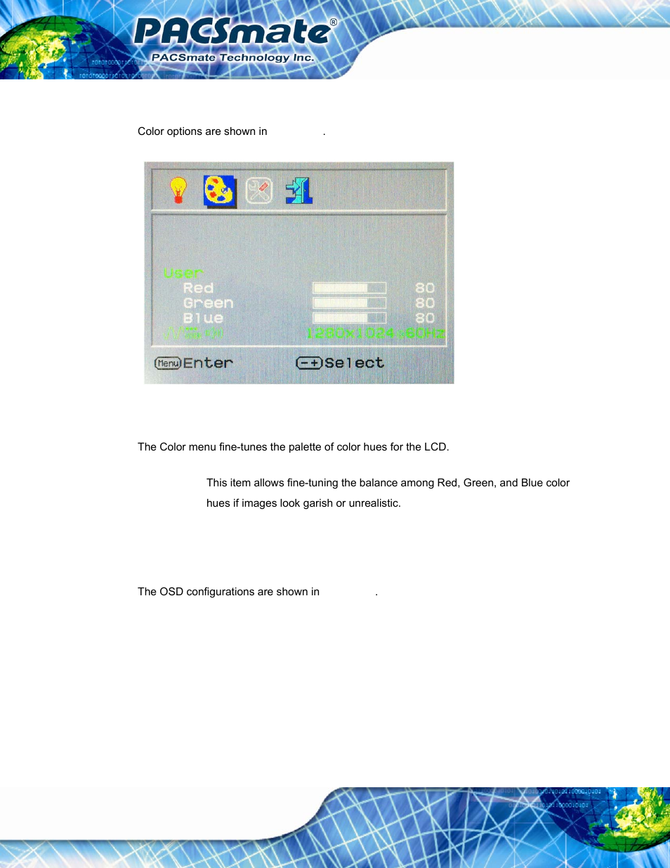 2 color, 3 osd configurations, Figure 4-3: color options | IEI Integration IBS-19A User Manual | Page 58 / 177