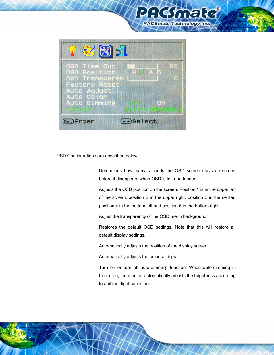 Figure 4-4: osd configurations menu | IEI Integration IBS-19A User Manual | Page 59 / 177