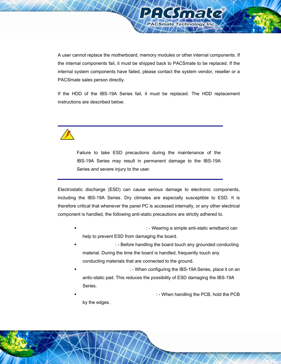 1 system maintenance introduction, 2 anti-static precautions, Ystem | Aintenance, Ntroduction, Static, Recautions | IEI Integration IBS-19A User Manual | Page 61 / 177