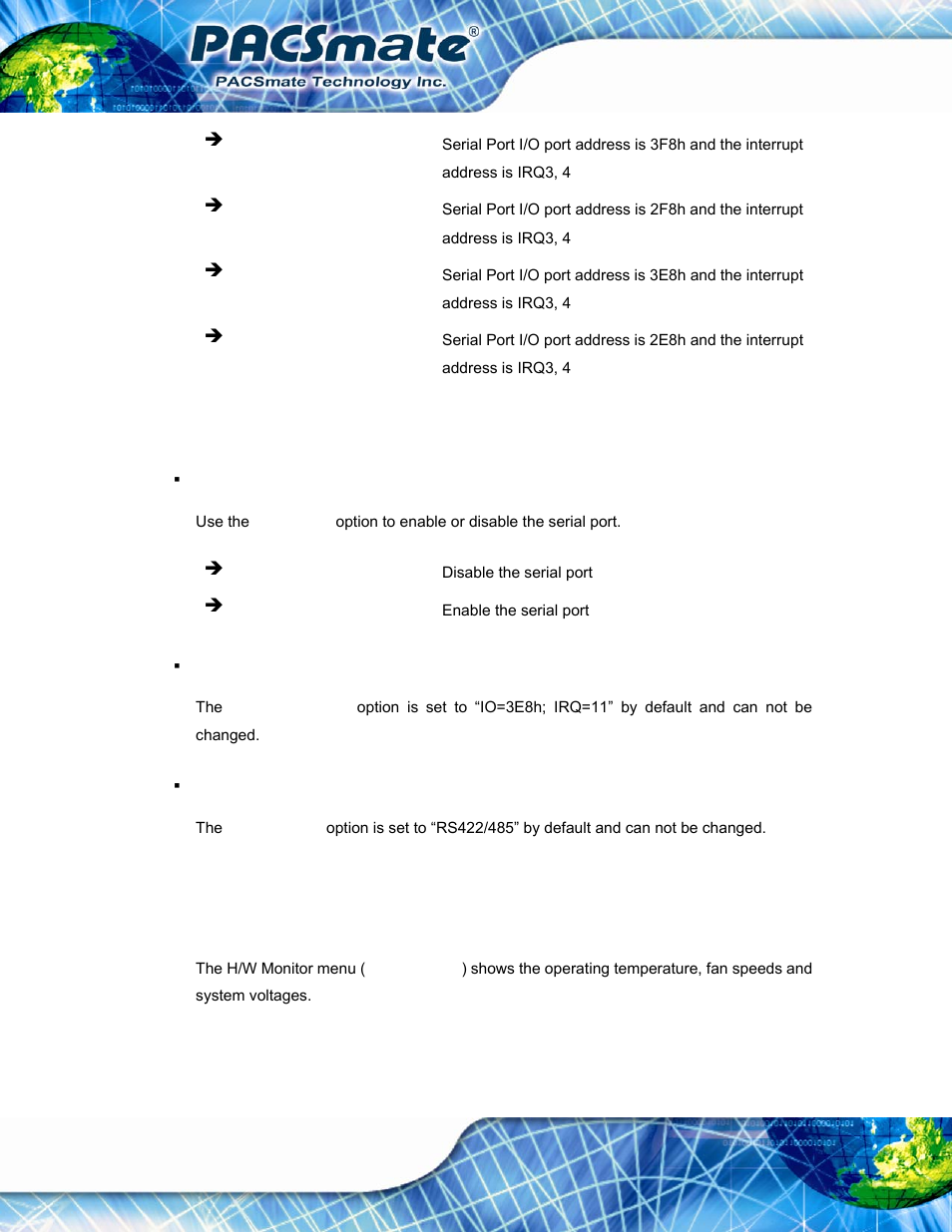 2 serial port 3 configuration, 6 h/w monitor | IEI Integration IBS-19A User Manual | Page 76 / 177