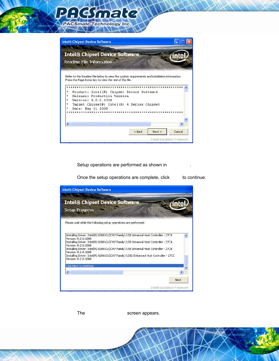 Figure 7-5: readme file information screen, Figure 7-6: setup progress screen | IEI Integration IBS-19A User Manual | Page 94 / 177