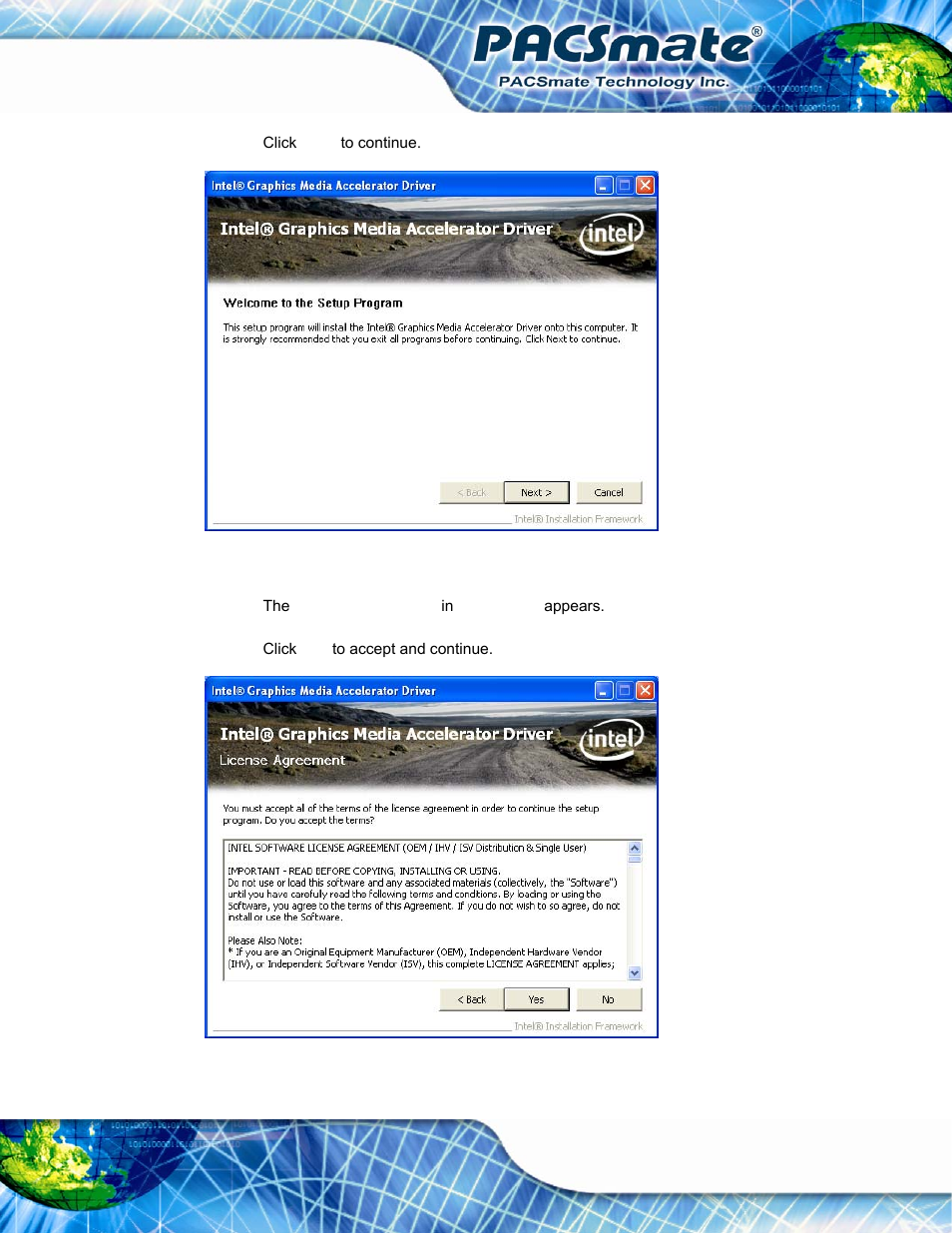 Figure 7-10: vga driver welcome screen, Figure 7-11: vga driver license agreement | IEI Integration IBS-19A User Manual | Page 97 / 177