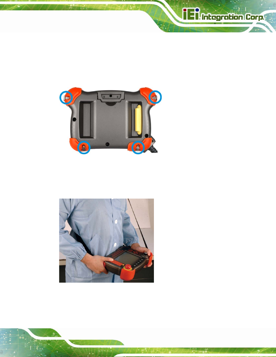 4 carrying the system, Arrying the, Ystem | Figure 3-7: hook locations, Figure 3-8: carrying the robot-tp-65m | IEI Integration Robot-TP-65M User Manual | Page 28 / 39