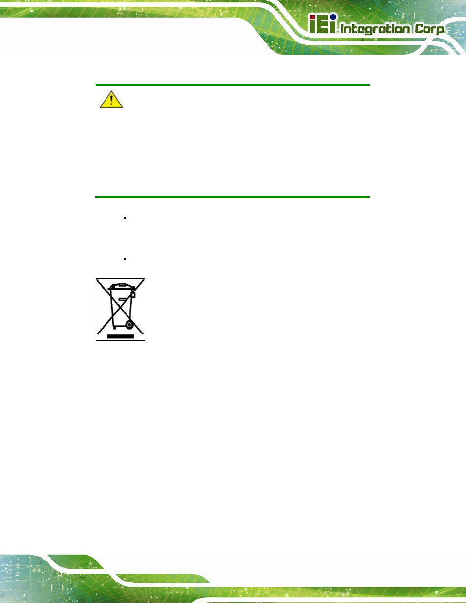 A.1.3 product disposal, A.2 maintenance and cleaning precautions, A.2.1 maintenance and cleaning | Aintenance and, Leaning, Recautions | IEI Integration Robot-TP-65M User Manual | Page 34 / 39