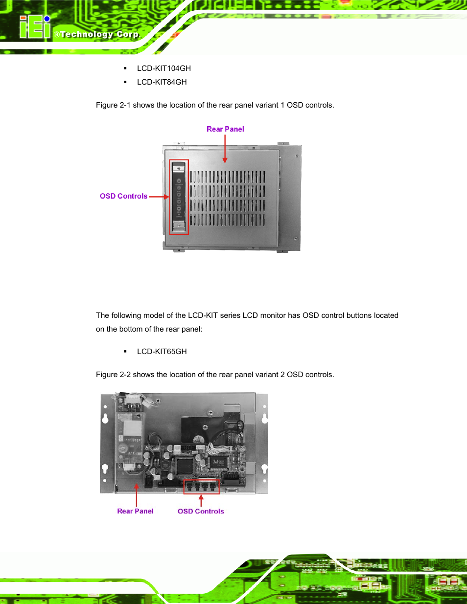 3 rear panel variant 2, Figure 2-1: rear panel variant 1, Figure 2-2: rear panel variant 2 | IEI Integration LCD-KIT Series v2.02 User Manual | Page 20 / 94