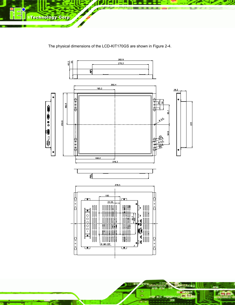 3 lcd-kit170gs physical dimensions | IEI Integration LCD-KIT Series v2.02 User Manual | Page 24 / 94