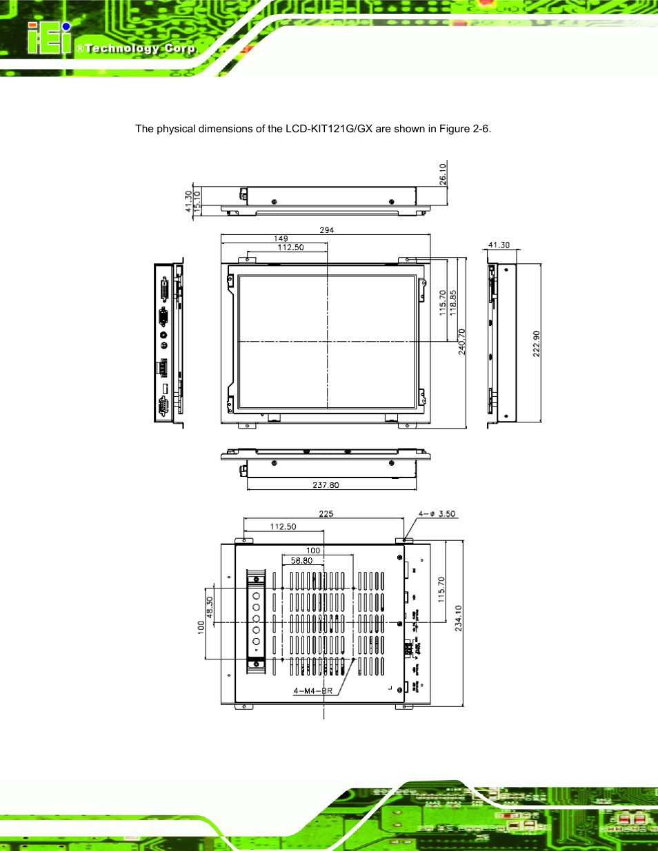 5 lcd-kit121g/gx physical dimensions | IEI Integration LCD-KIT Series v2.02 User Manual | Page 26 / 94