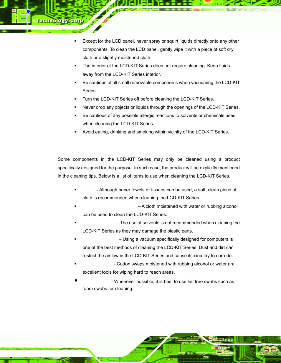 B.2.2 cleaning tools, Table, Model | Width (mm | IEI Integration LCD-KIT Series v2.02 User Manual | Page 74 / 94