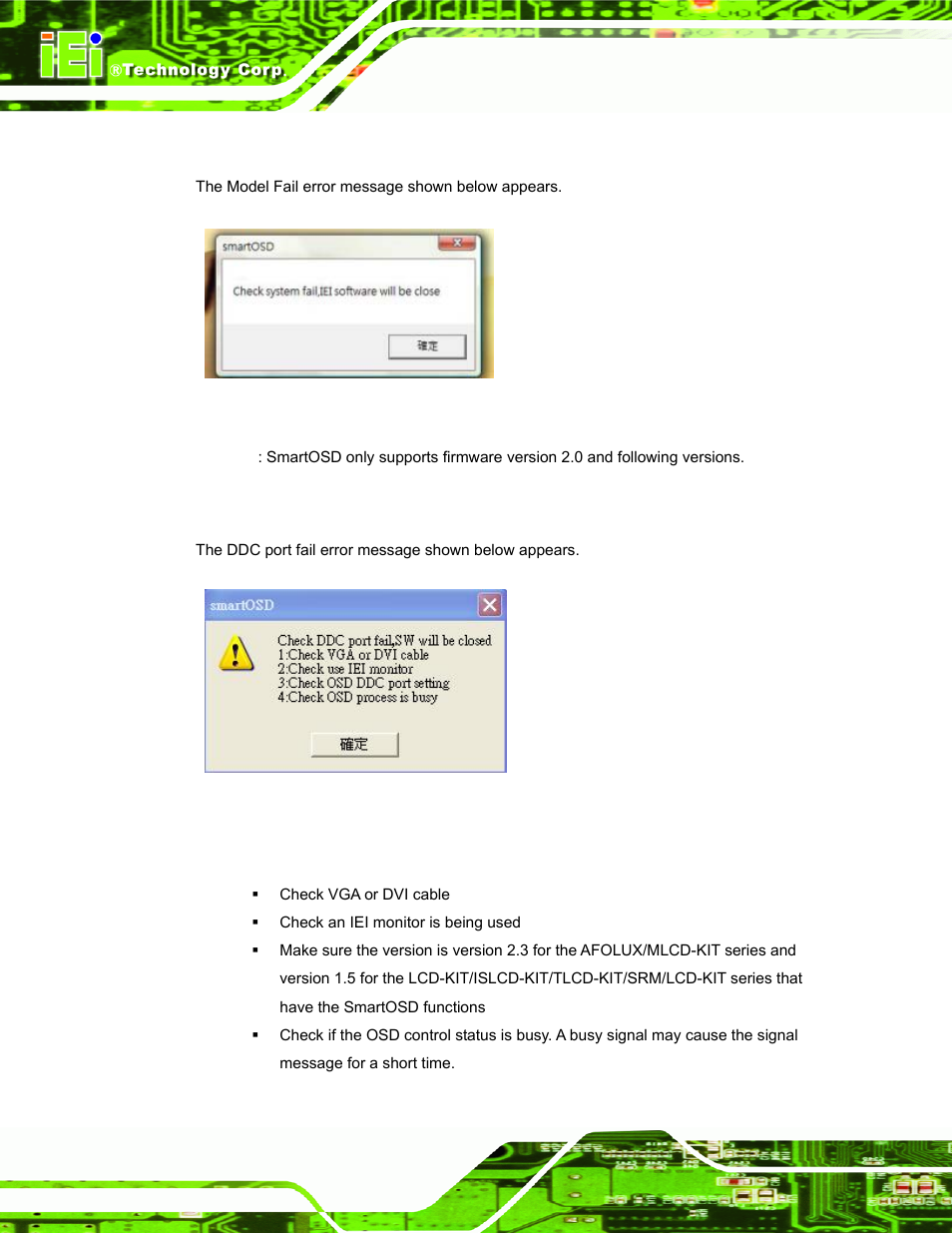 C.5.3 model failure, C.5.4 dcc port failure, Figure c-19: firmware incompatibility | Figure c-20: dcc port failure | IEI Integration LCD-KIT Series v2.02 User Manual | Page 94 / 94