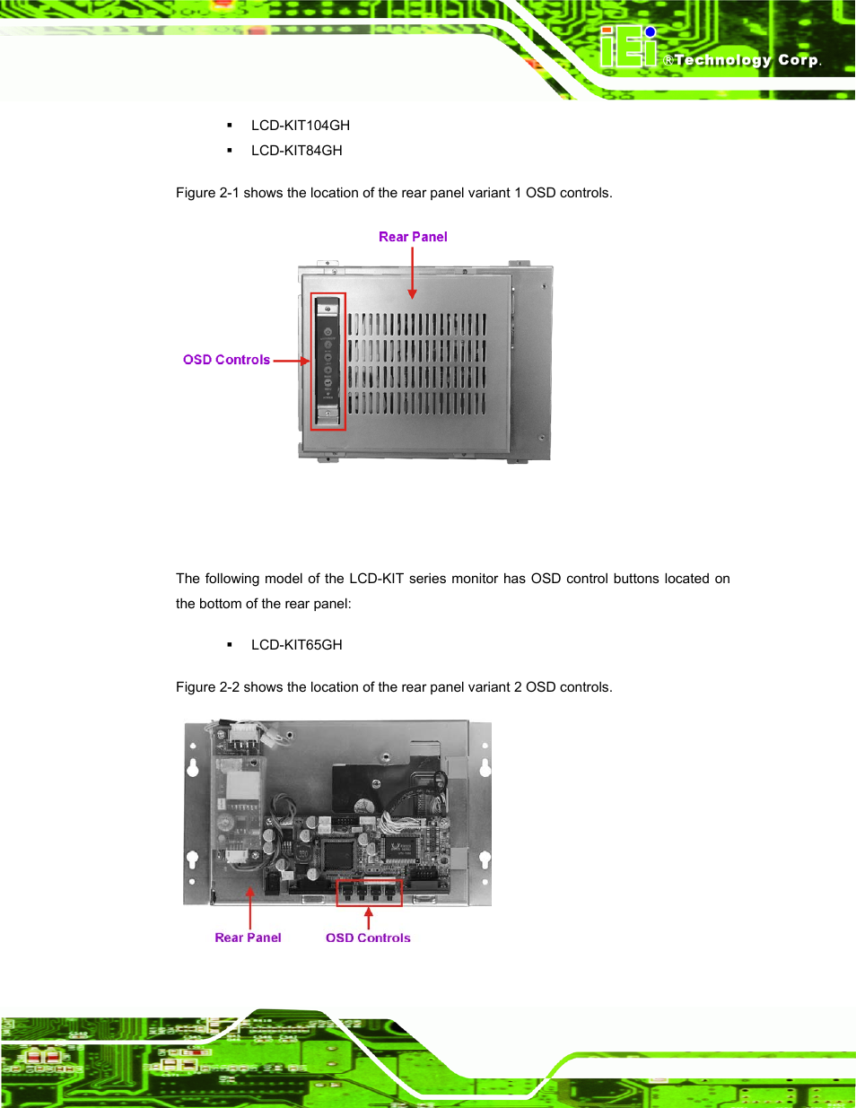 3 rear panel variant 2, Figure 2-1: rear panel variant 1, Figure 2-2: rear panel variant 2 | IEI Integration LCD-KIT Series v2.00 User Manual | Page 21 / 90