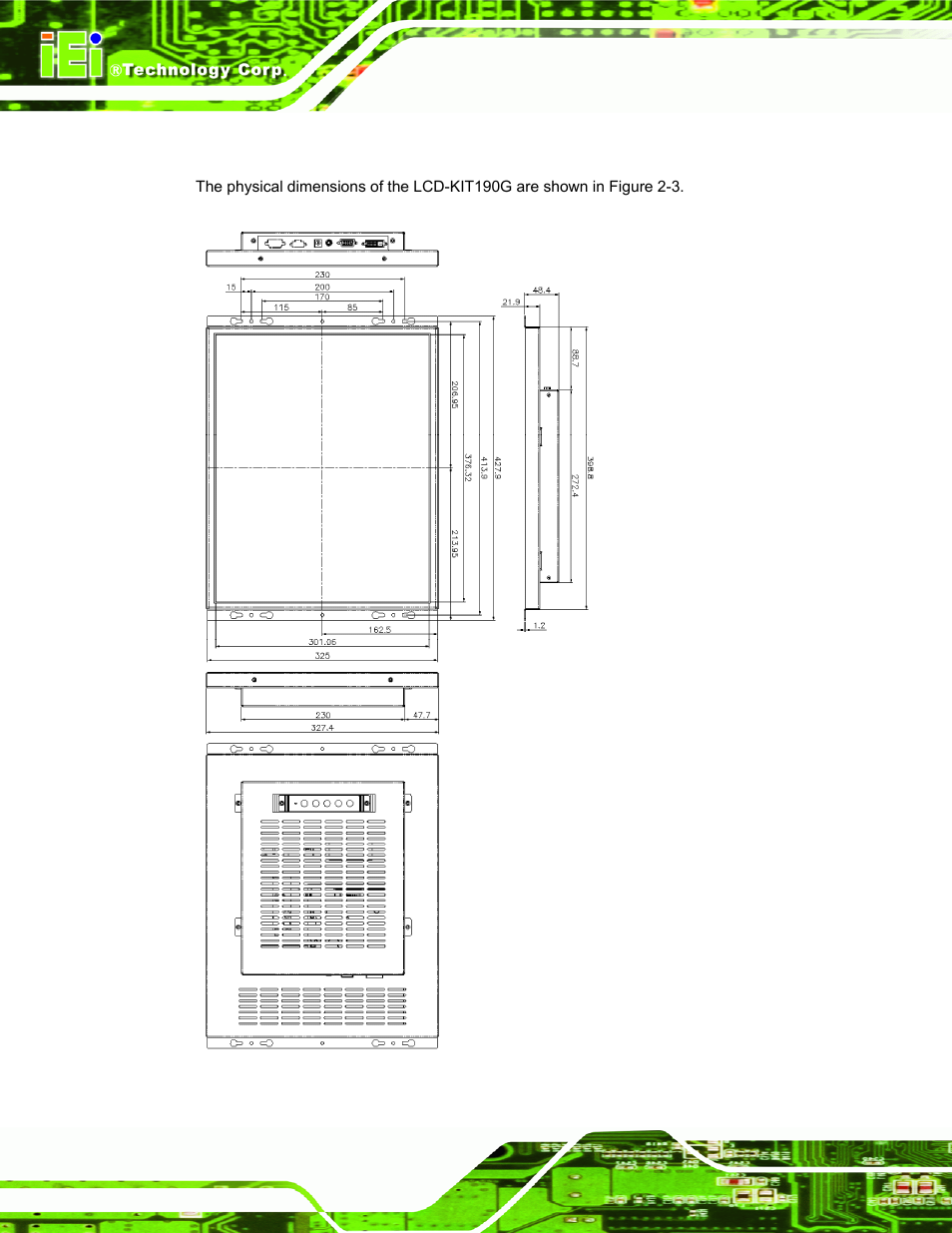 2 lcd-kit190g physical dimensions | IEI Integration LCD-KIT Series v2.00 User Manual | Page 24 / 90