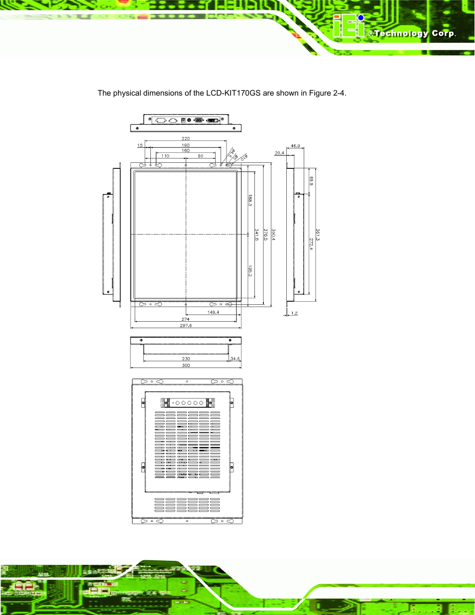 3 lcd-kit170gs physical dimensions | IEI Integration LCD-KIT Series v2.00 User Manual | Page 25 / 90