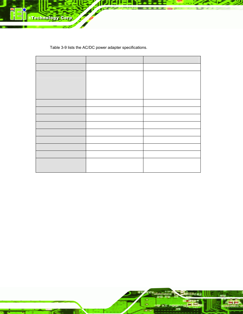 2 power adapters, Ower, Dapters | Table 3-9: power adapter specifications, Lcd-kit page 32 | IEI Integration LCD-KIT Series v2.00 User Manual | Page 42 / 90