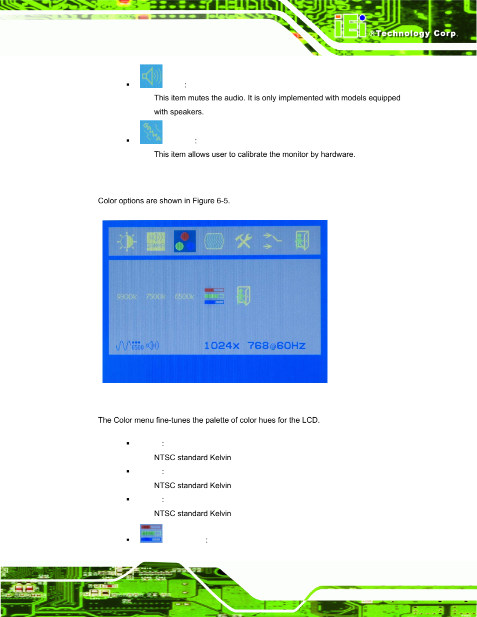 3 color, Figure 6-5: color options | IEI Integration LCD-KIT Series v2.00 User Manual | Page 61 / 90