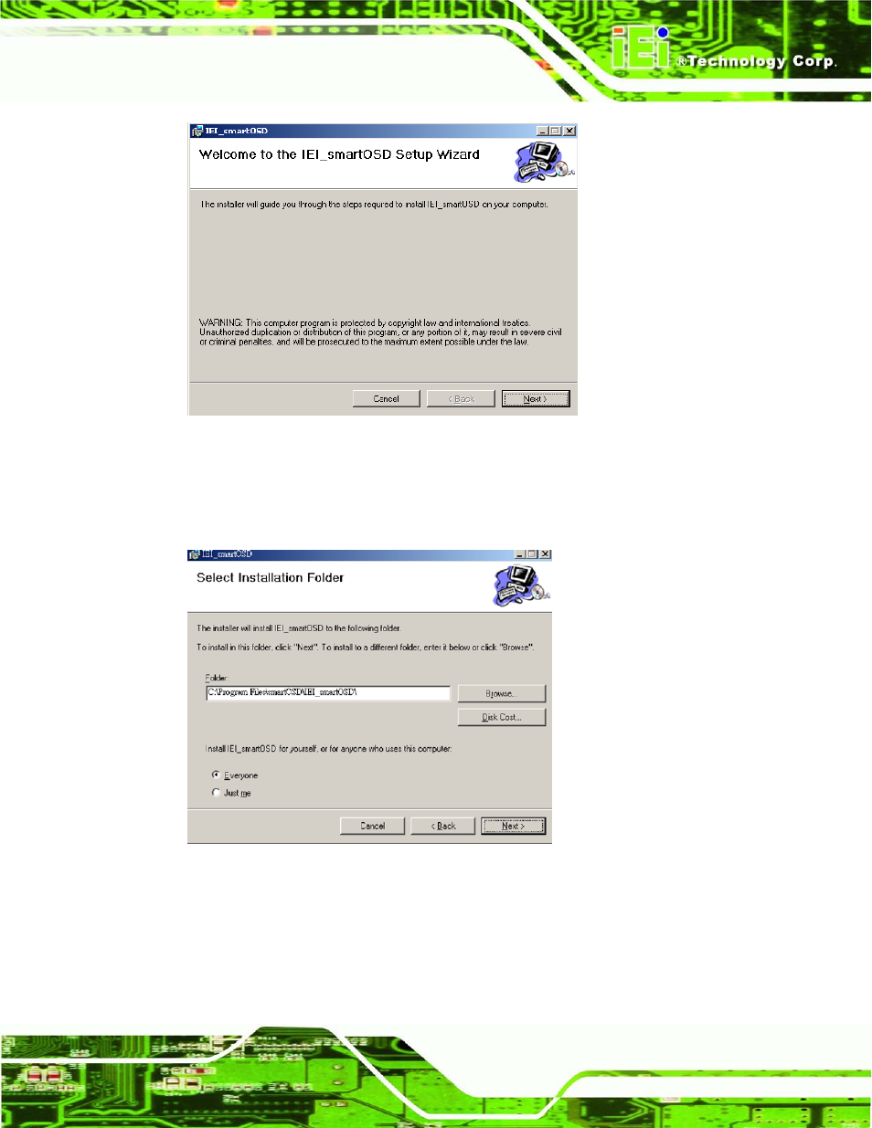 Figure c-2: smartosd welcome screen, Figure c-3: smartosd folder select screen | IEI Integration LCD-KIT Series v3.00 User Manual | Page 60 / 76
