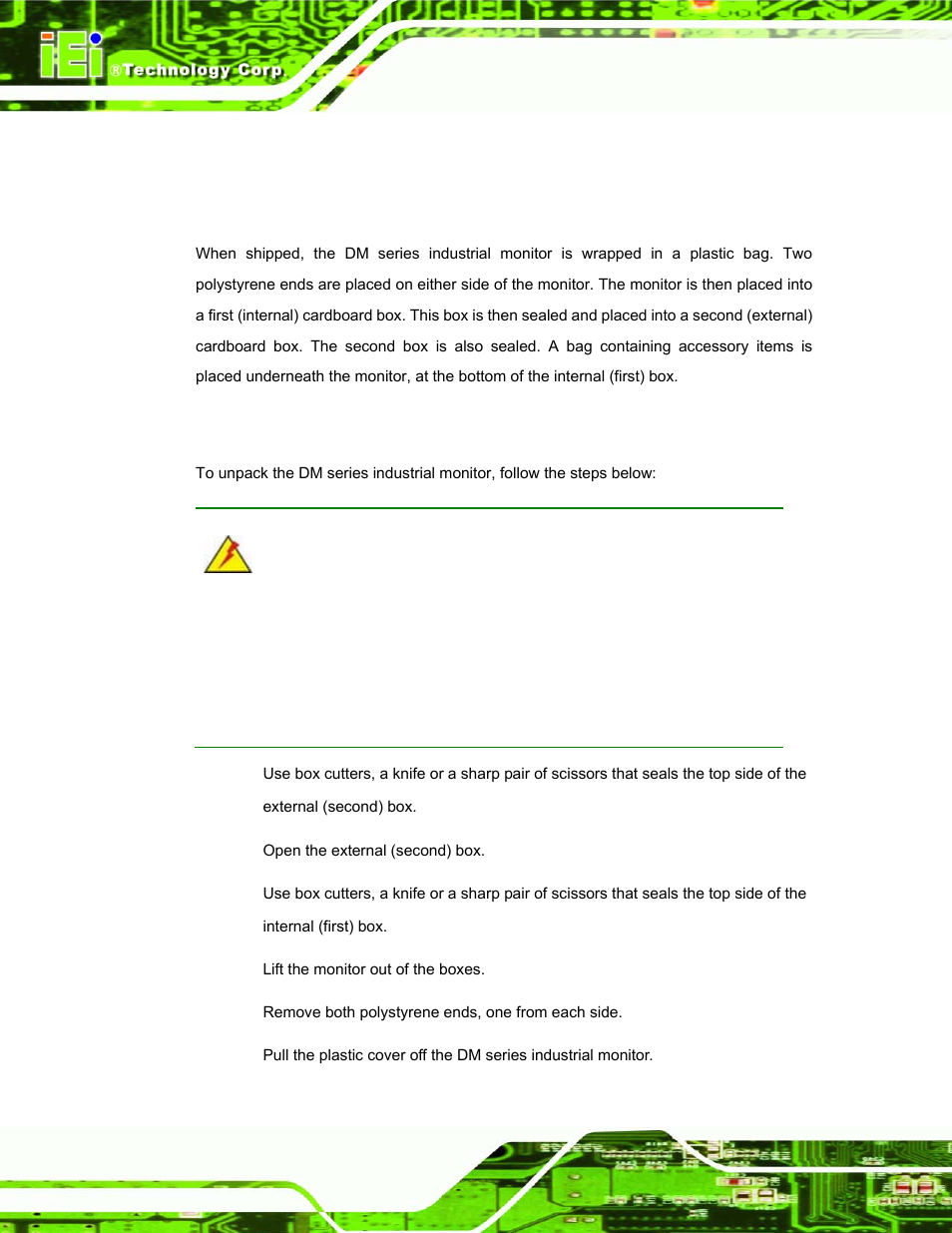 2 unpacking, 1 packaging, 2 unpacking procedure | Npacking | IEI Integration DM_Series v1.14 User Manual | Page 126 / 198