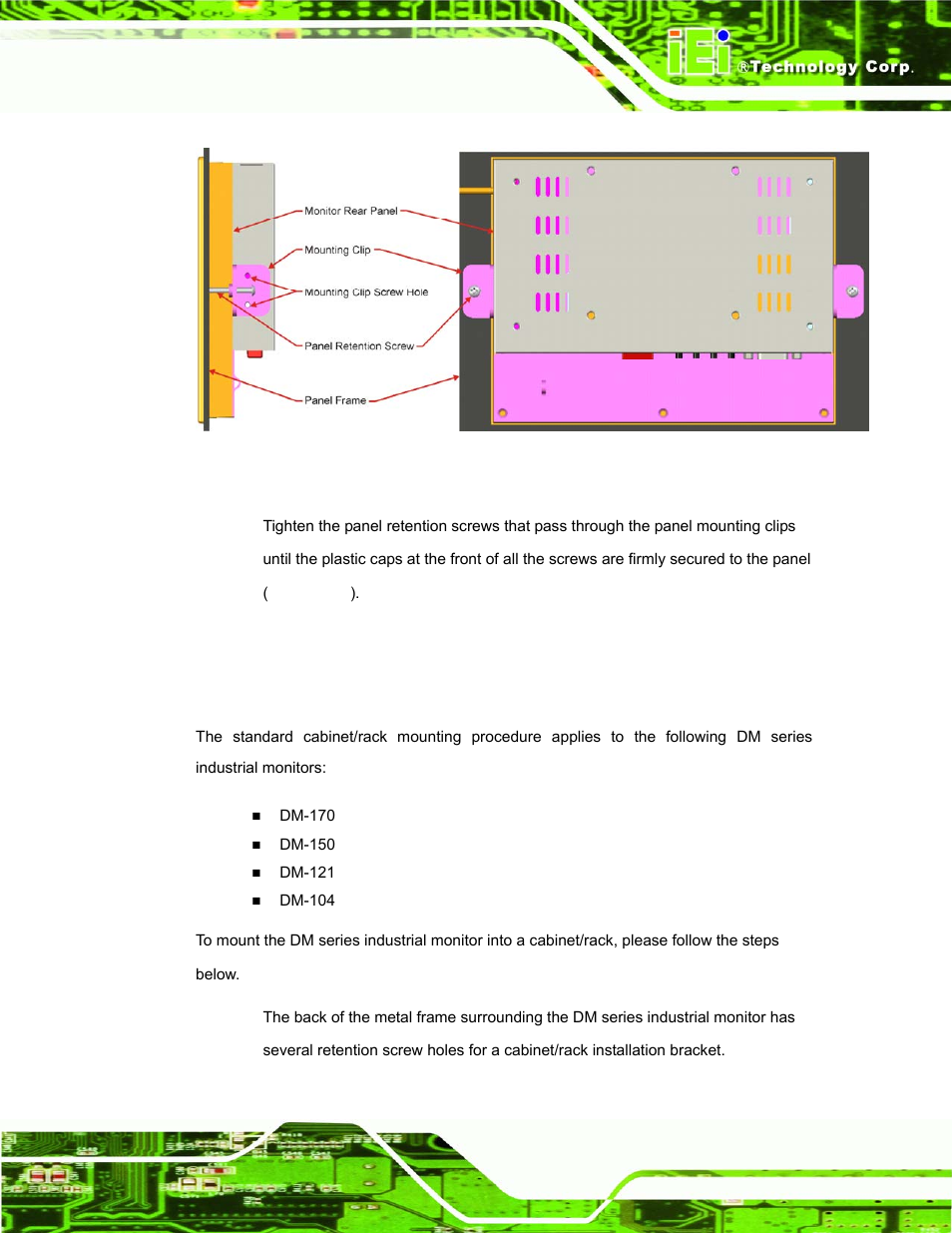 2 cabinet and rack installation, 1 standard cabinet and rack installation, Figure 5-11: dm-65 panel mounting | Dm series industrial monitor page 137 | IEI Integration DM_Series v1.14 User Manual | Page 137 / 198