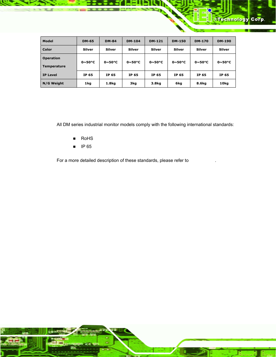 5 certifications, Ertifications, Table 1-2: dm series specifications | Dm series industrial monitor page 29 | IEI Integration DM_Series v1.14 User Manual | Page 29 / 198