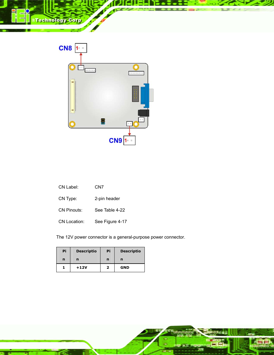 9 12v power connector, Figure 4-16: 5v power connector location, Table 4-22: 12v power connector pinouts | IEI Integration DM_Series v1.14 User Manual | Page 96 / 198