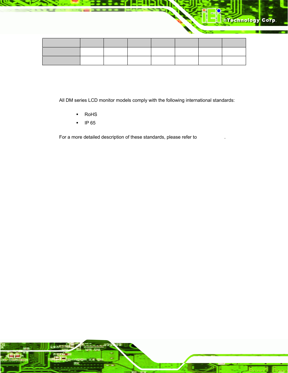 Ertifications, Table 1-2: dm series specifications, 7 certifications | Dm series monitor page 9 | IEI Integration DM_Series v2.04 User Manual | Page 23 / 128