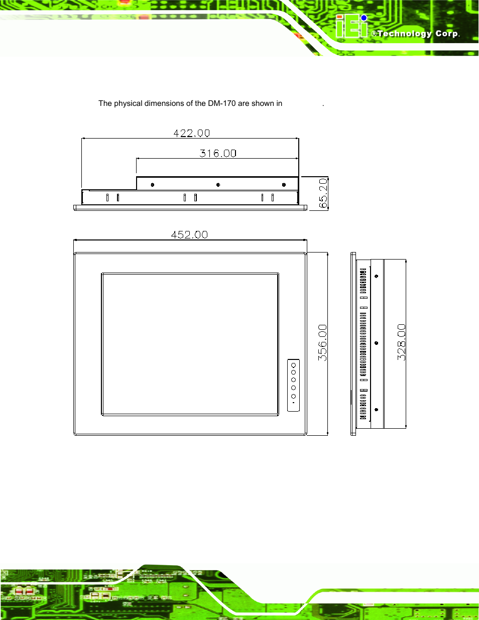 3 dm-170 physical dimensions | IEI Integration DM_Series v2.04 User Manual | Page 33 / 128