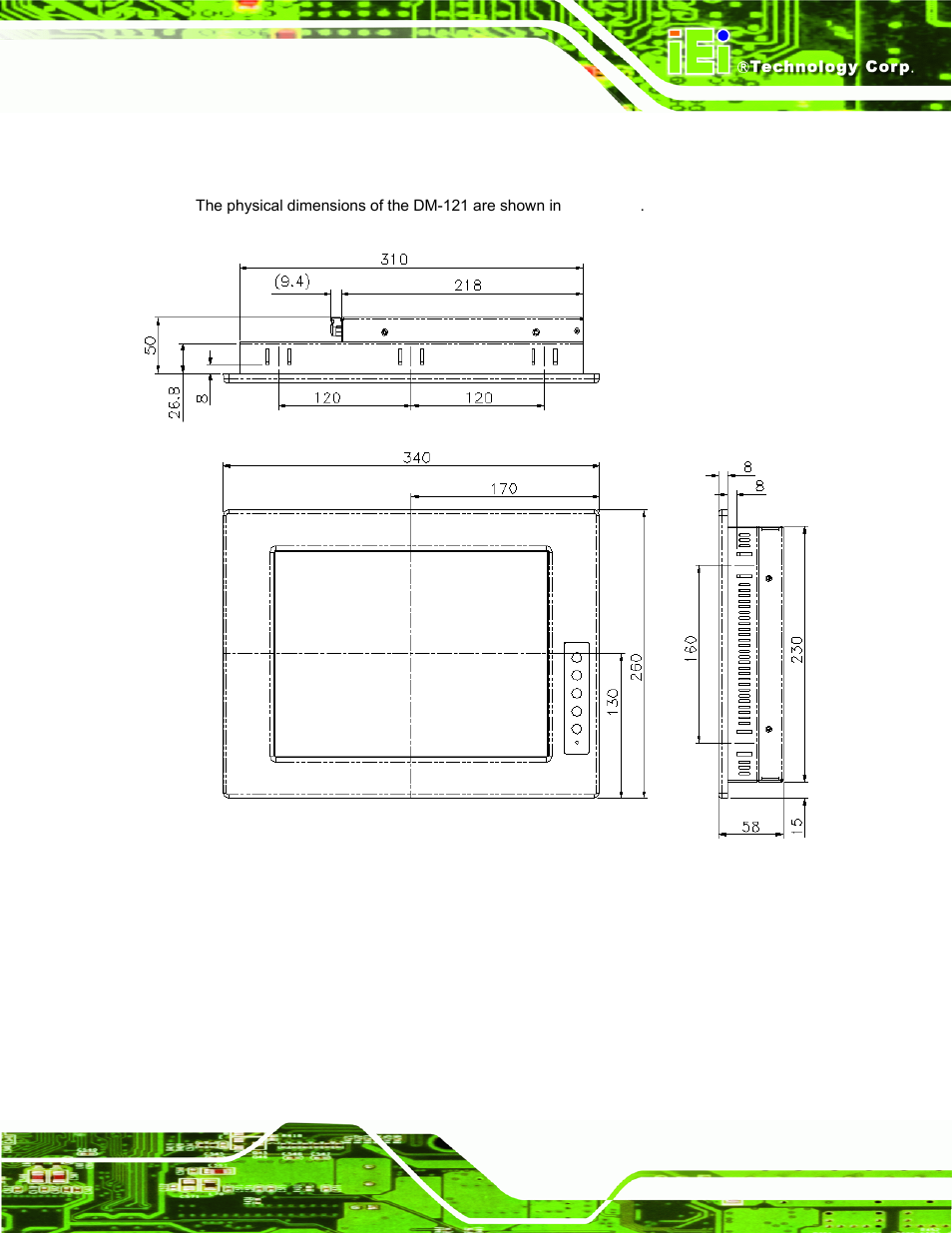 5 dm-121 physical dimensions | IEI Integration DM_Series v2.04 User Manual | Page 35 / 128