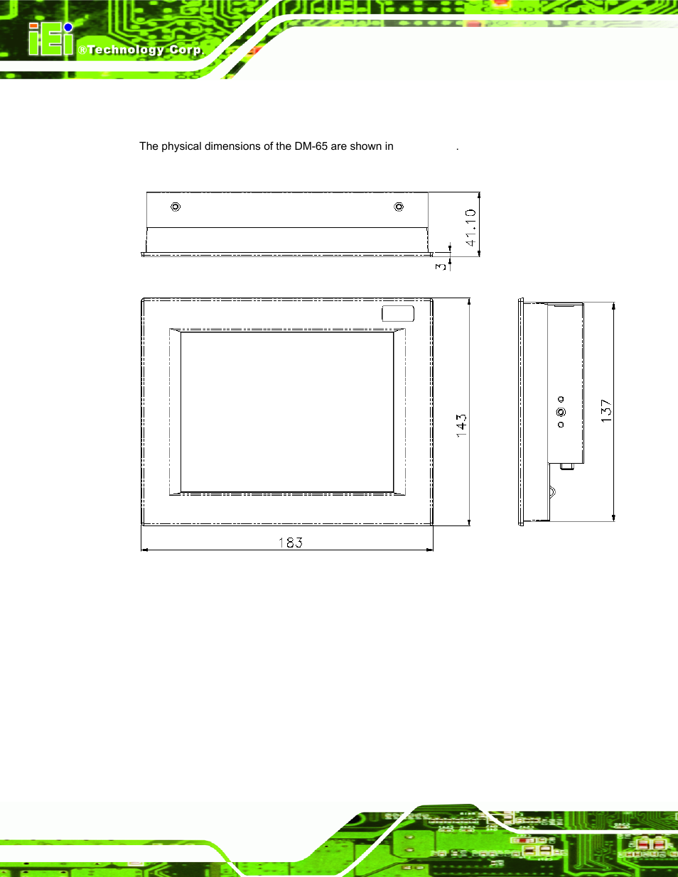 8 dm-65 physical dimensions | IEI Integration DM_Series v2.04 User Manual | Page 38 / 128