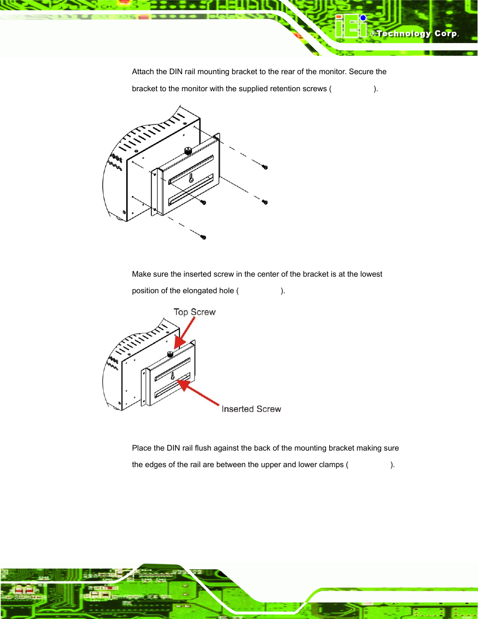 Figure 5-23: din rail mounting bracket, Figure 5-24: screw locations | IEI Integration DM_Series v2.04 User Manual | Page 81 / 128