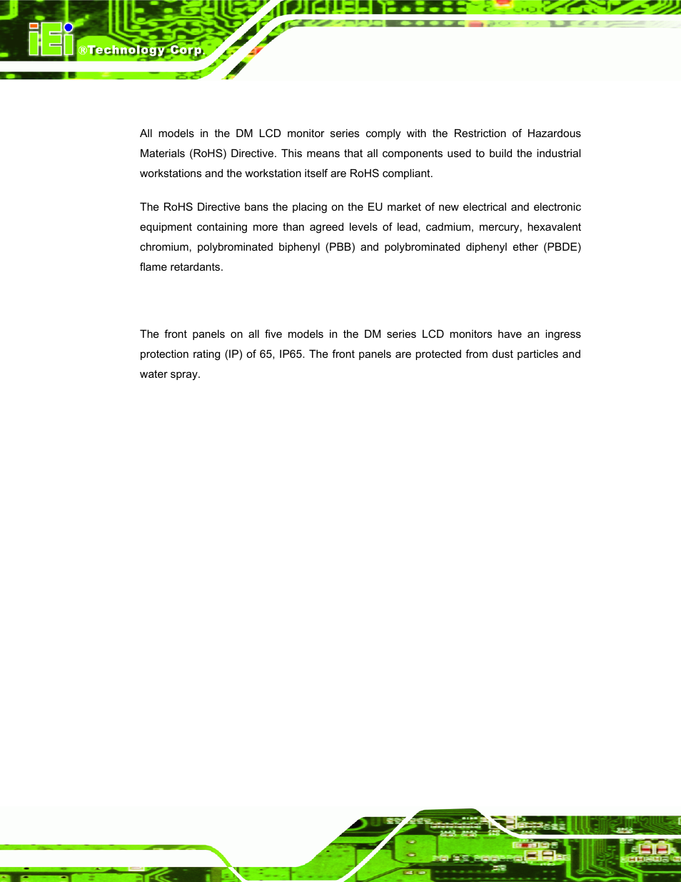 B.1 rohs compliant, B.2 ip 65 compliant front panel, Ompliant | Ront, Anel | IEI Integration DM_Series v2.05 User Manual | Page 110 / 128