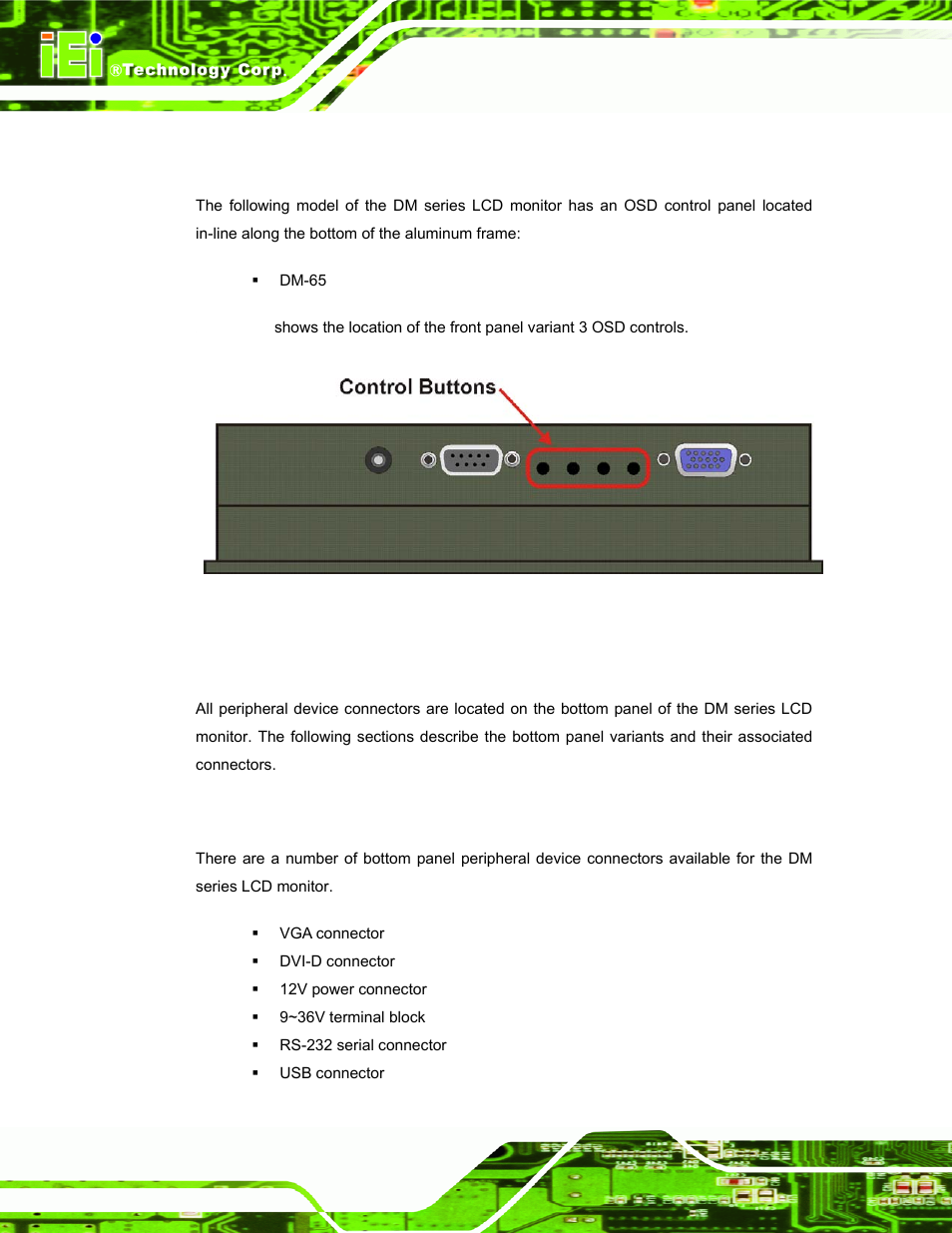 4 front panel variant 3, 3 bottom panel, 1 available connectors | Ottom, Anel, Figure 2-3: front panel variant 3 | IEI Integration DM_Series v2.05 User Manual | Page 28 / 128