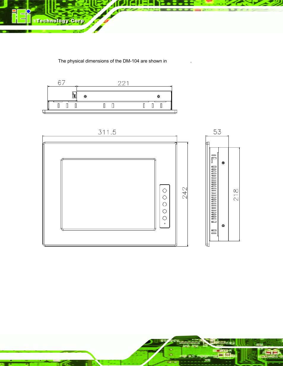 6 dm-104 physical dimensions | IEI Integration DM_Series v2.05 User Manual | Page 36 / 128