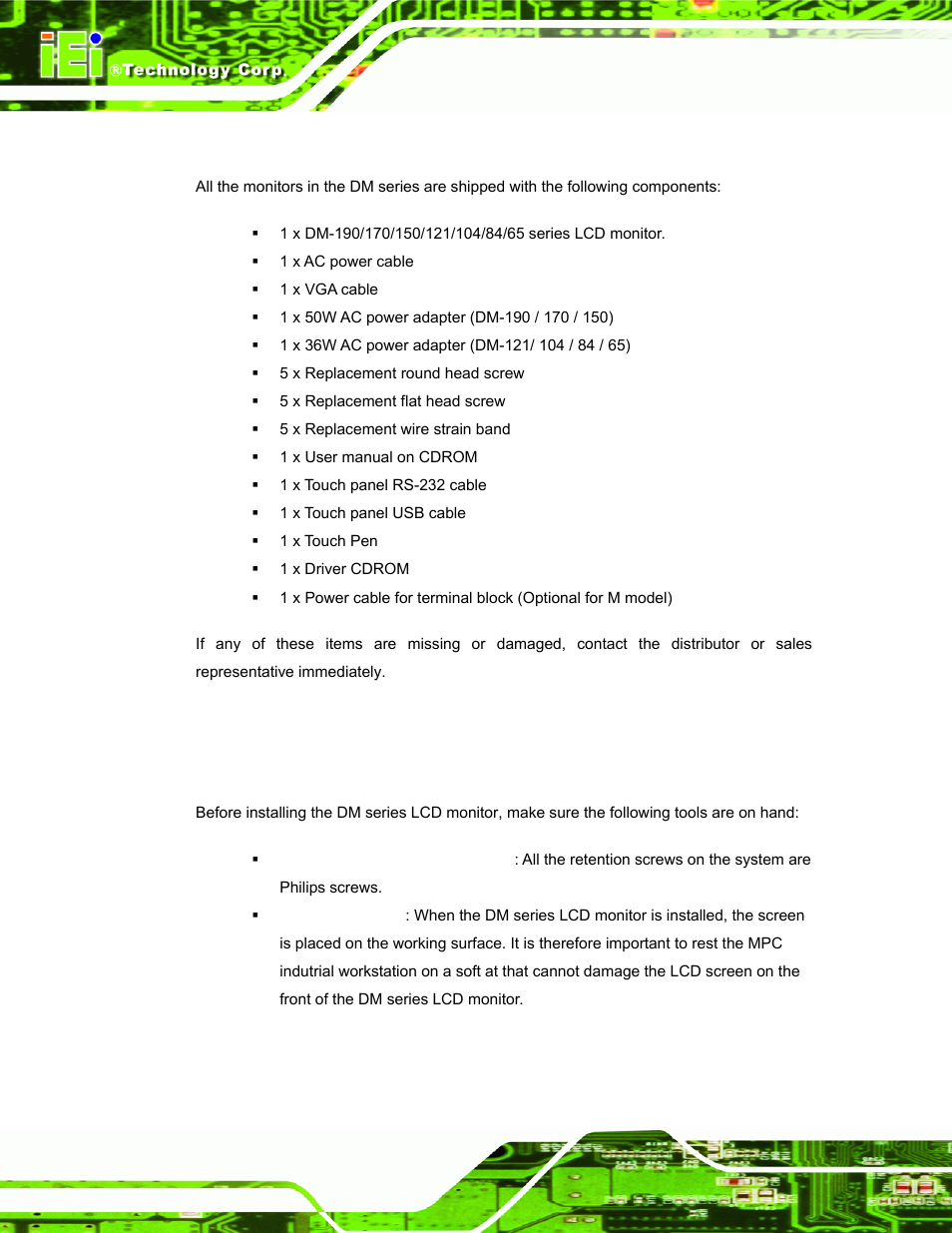 3 packing list, 3 pre-installation preparation, 1 tools | Installation, Reparation | IEI Integration DM_Series v2.05 User Manual | Page 62 / 128