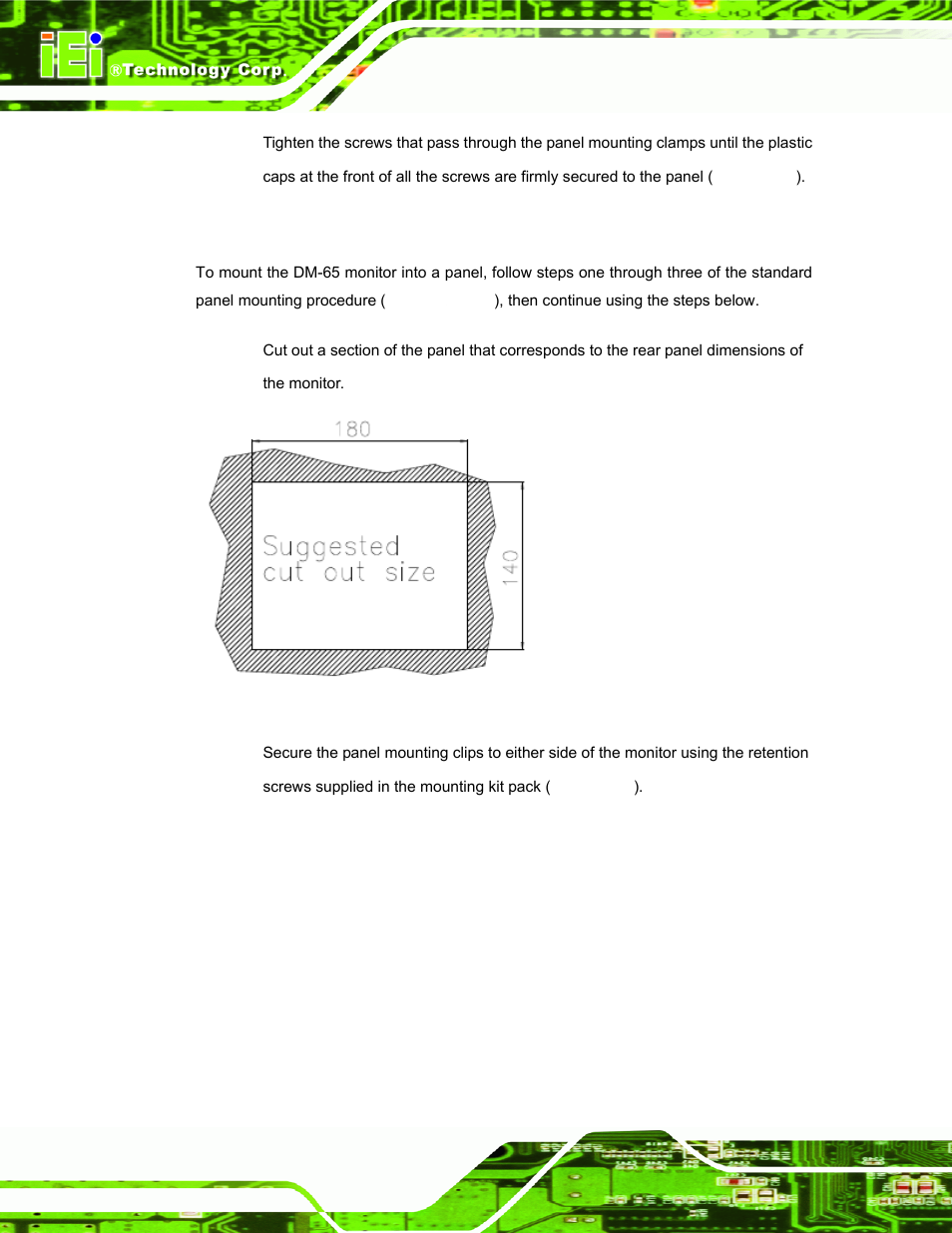 2 dm-65 panel mounting, Figure 5-16: dm-65 panel opening (unit: mm) | IEI Integration DM_Series v2.05 User Manual | Page 74 / 128