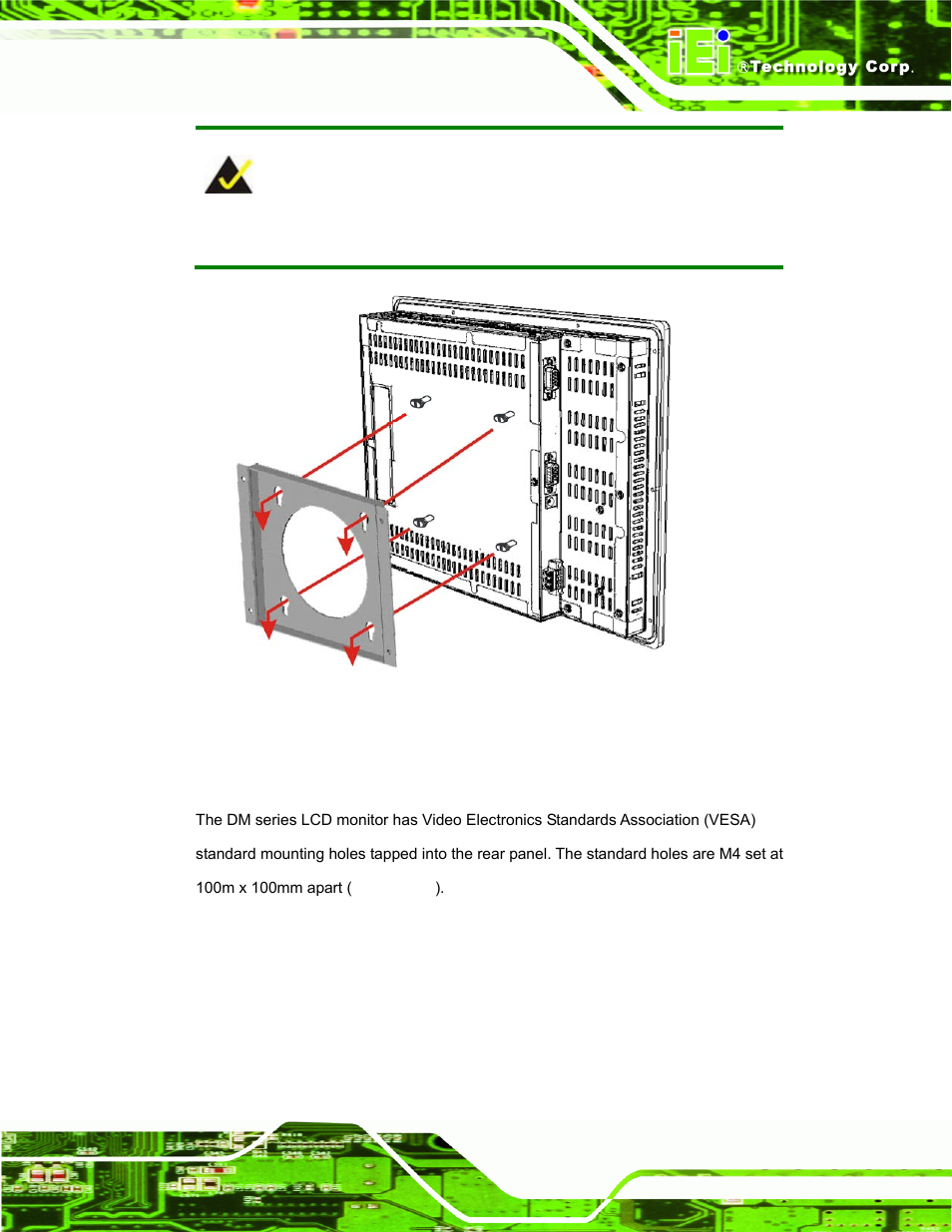 5 monitor stand installation, Figure 5-29: wall mounting the monitor | IEI Integration DM_Series v2.05 User Manual | Page 85 / 128