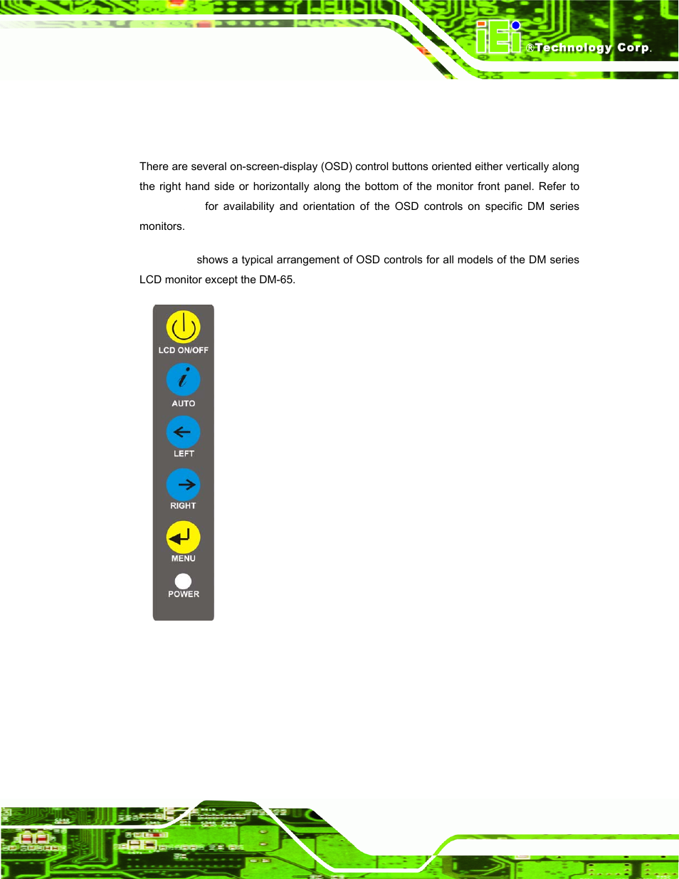 1 user mode osd structure, 1 osd buttons, Tructure | IEI Integration DM_Series v2.05 User Manual | Page 89 / 128