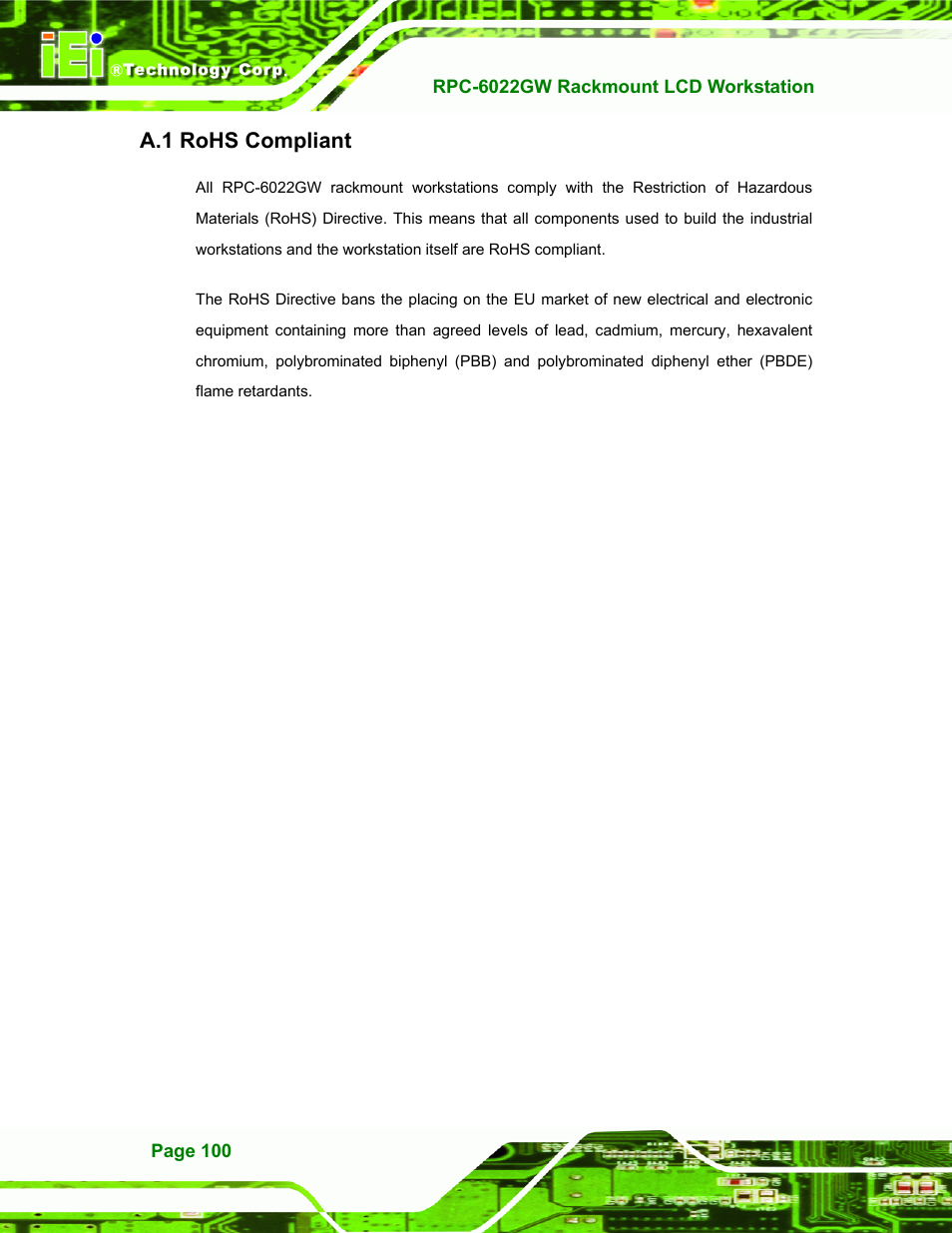 Rohs compliant, A.1 r, Hs c | Ompliant, A.1 rohs compliant | IEI Integration RPC-6022G User Manual | Page 100 / 107