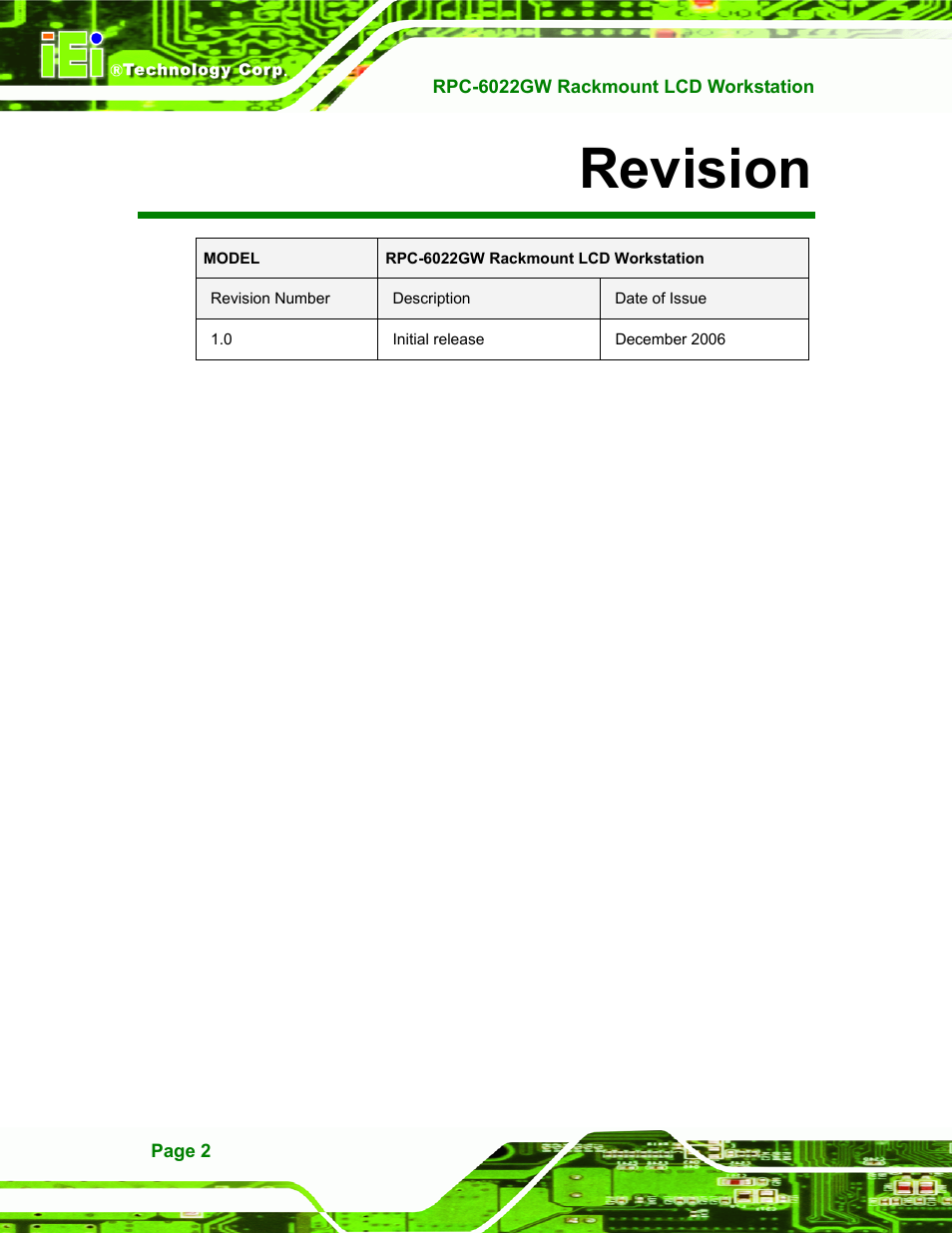 Revision | IEI Integration RPC-6022G User Manual | Page 2 / 107