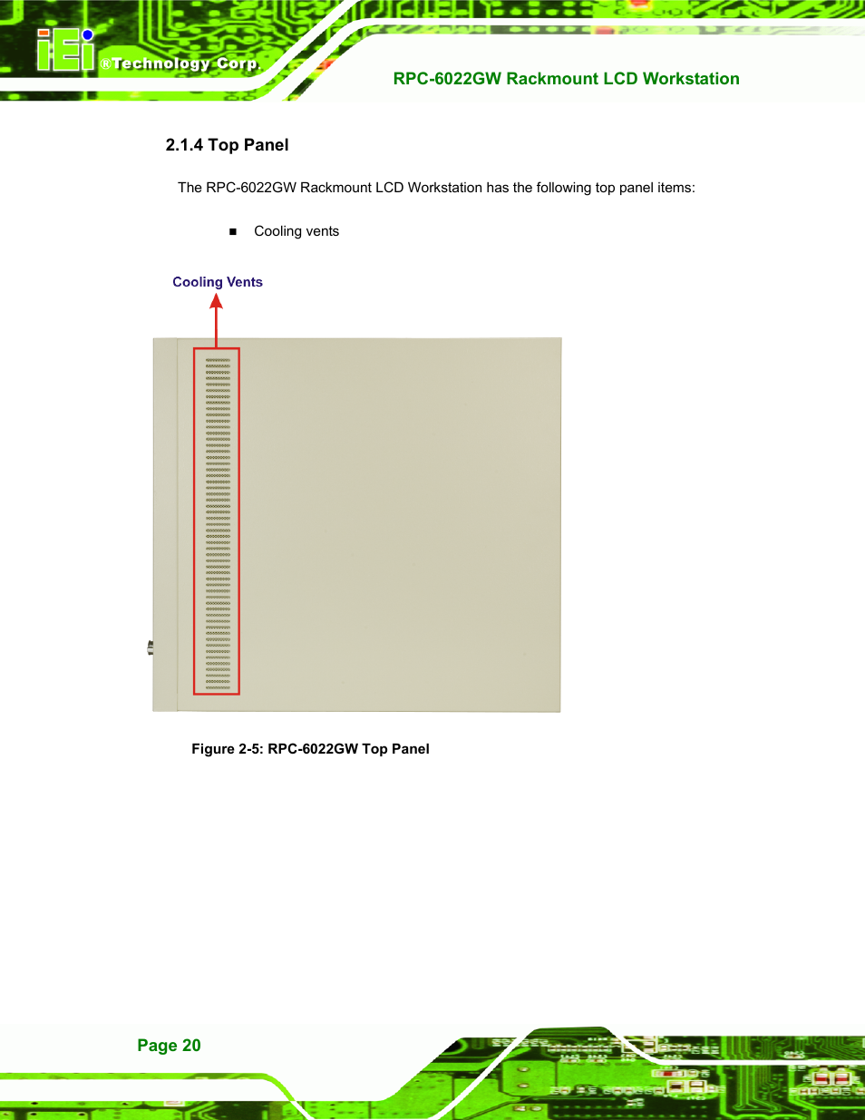 Top panel, 4 top panel, Figure 2-5: rpc-6022gw top panel | IEI Integration RPC-6022G User Manual | Page 20 / 107