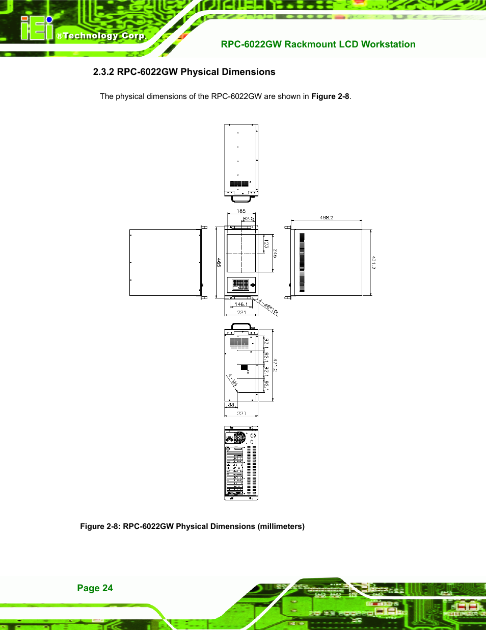 Rpc-6022gw physical dimensions, 2 rpc-6022gw physical dimensions | IEI Integration RPC-6022G User Manual | Page 24 / 107