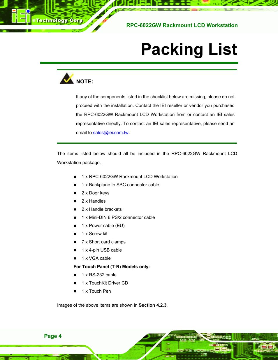 Packing list | IEI Integration RPC-6022G User Manual | Page 4 / 107