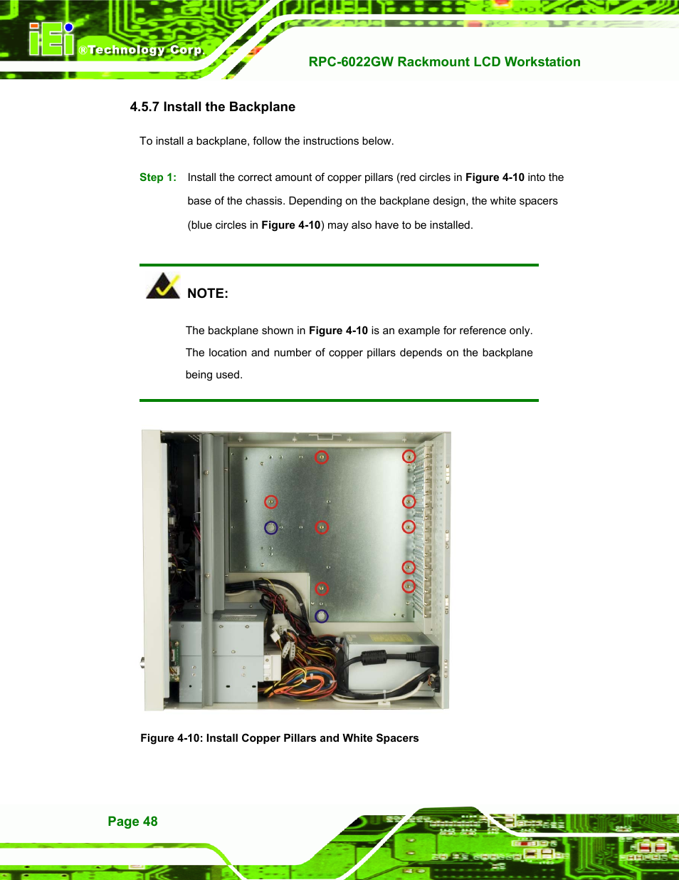 Install the backplane, 7 install the backplane | IEI Integration RPC-6022G User Manual | Page 48 / 107