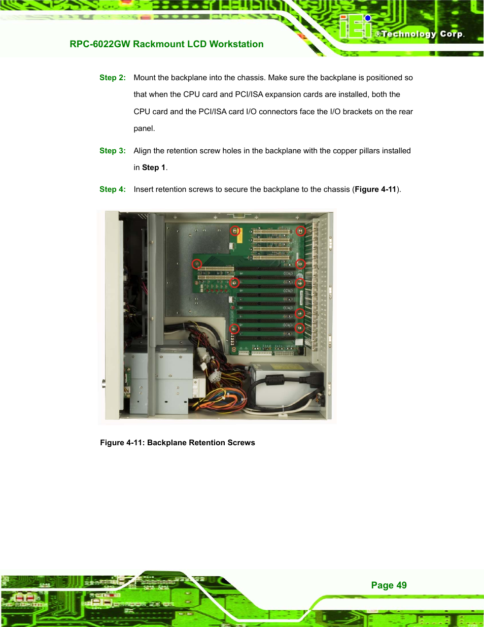 Figure 4-11: backplane retention screws | IEI Integration RPC-6022G User Manual | Page 49 / 107